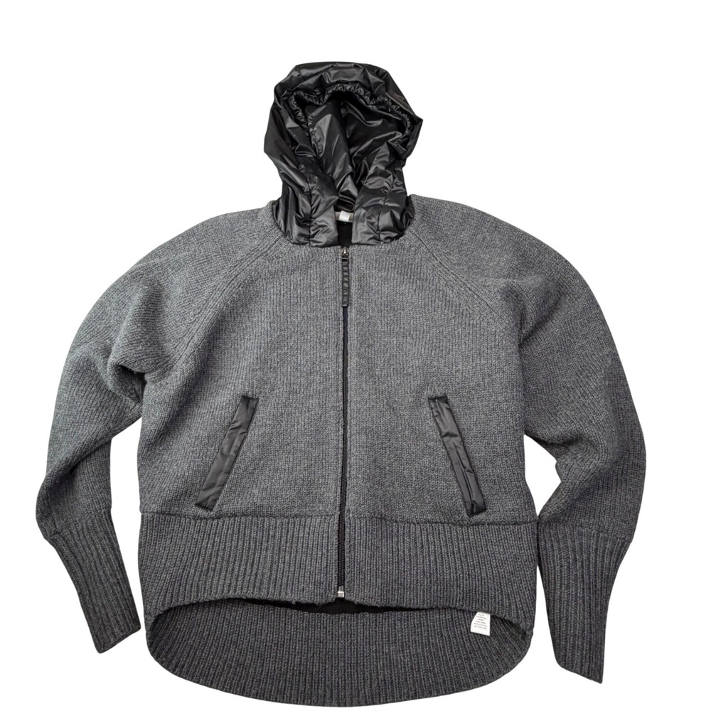 Athleta 100% Wool Hybrid Puffer Hood Jacket Gray Full Zip Gorpcore Women's M